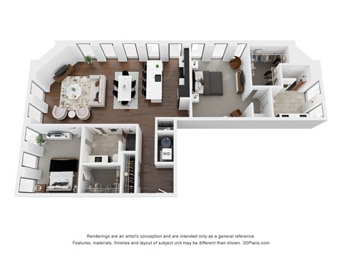 Floor plan for 2 beds, 2 baths, 1519 sqft